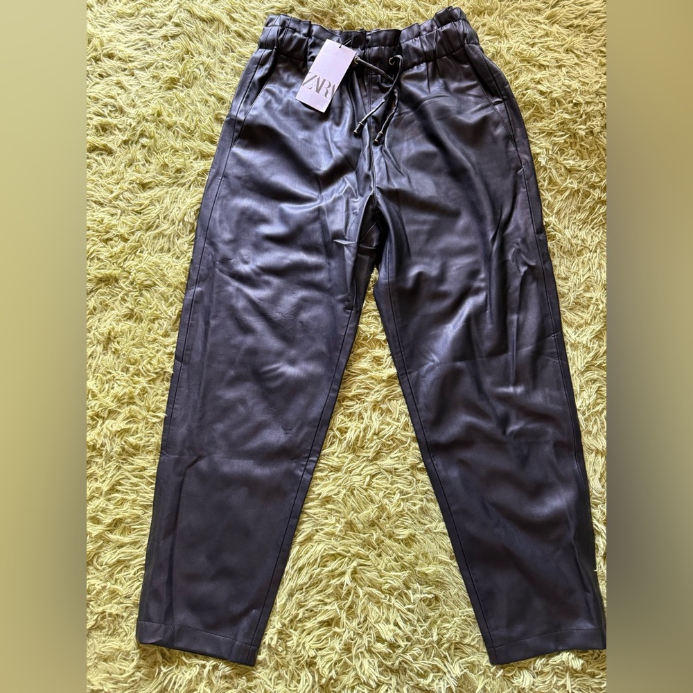NEW - ZARA Faux Leather Black Pull On Pants
